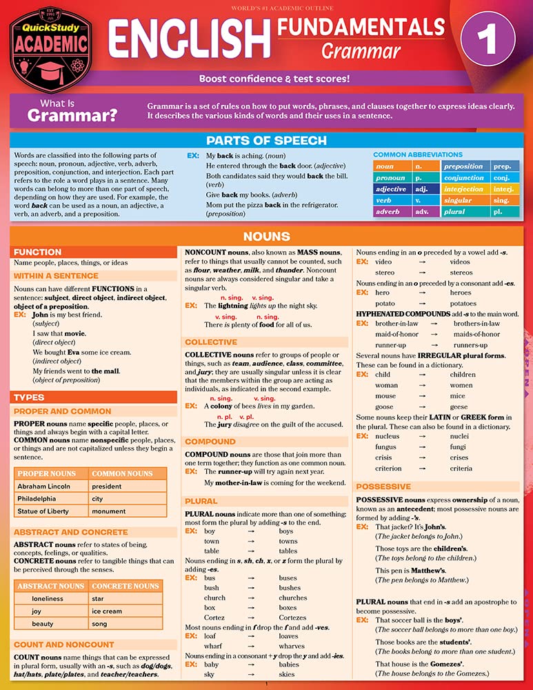 English Fundamentals 1 - Grammar: QuickStudy Language Arts Laminated Reference & Study Guide