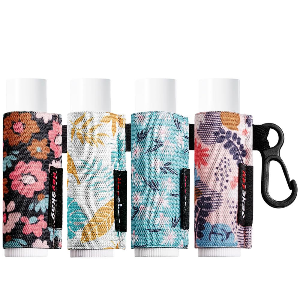 HEYSKAY Lip Balm Holder Sleeves Keychain Chapstick Elastic Sleeves Floral patterns