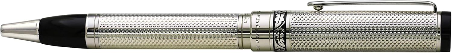 Xezo Tribune Twist Action Ballpoint Pen, Medium Point. Solid Sterling Silver Barrel with Pure Platinum Plated Parts. Handcrafted, Limited Edition of 300, Serialized