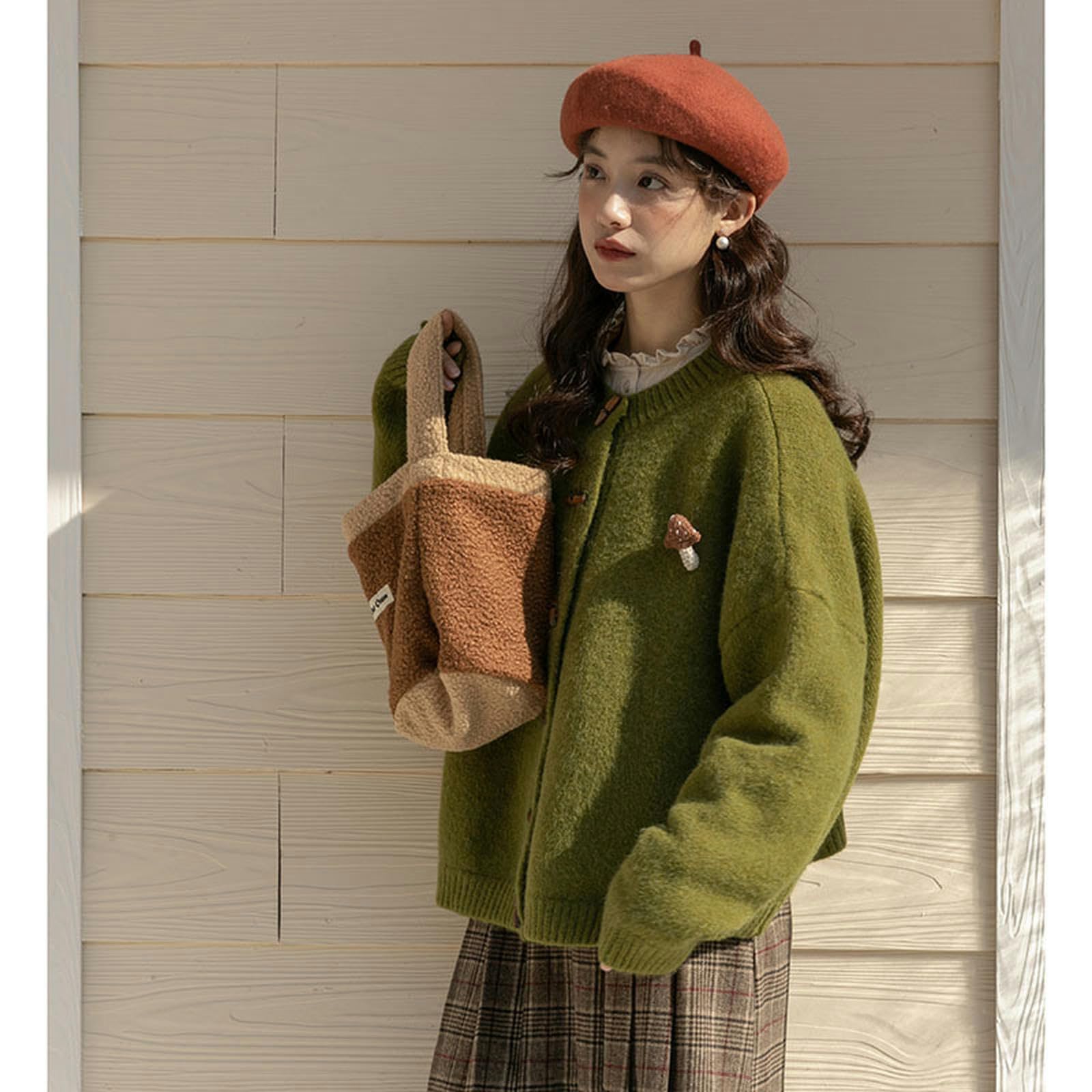 Maglione da Donna Atmosfera Autunno E Inverno Atmosfera Retro Verde Pigro Maglione per Donne-Maglione Verde (Spilla Esclusa)-S 70-90 Sterline