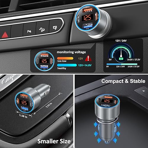 Miniatura 4 de Car Charger 5 Pack, 65W 12V USB Multi Port QC/PD 3.0 Fast Charge Cigarette Lighter Adapter Dual USB-C & USB-A Cargador Carro Car Phone Charger Plug