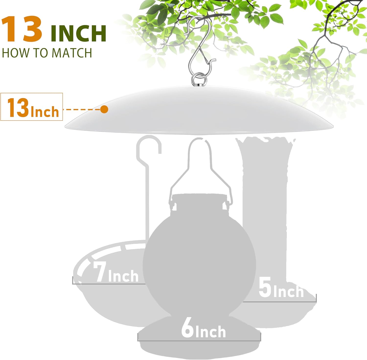 13" Bird Feeder Rain Guard, Hummingbird Feeder Shade Dome Cover, Hanging Baffle for Bird Feeder Pole,Smart Birds Feeder's Umbrella(Translucent), 1 Pack image 4