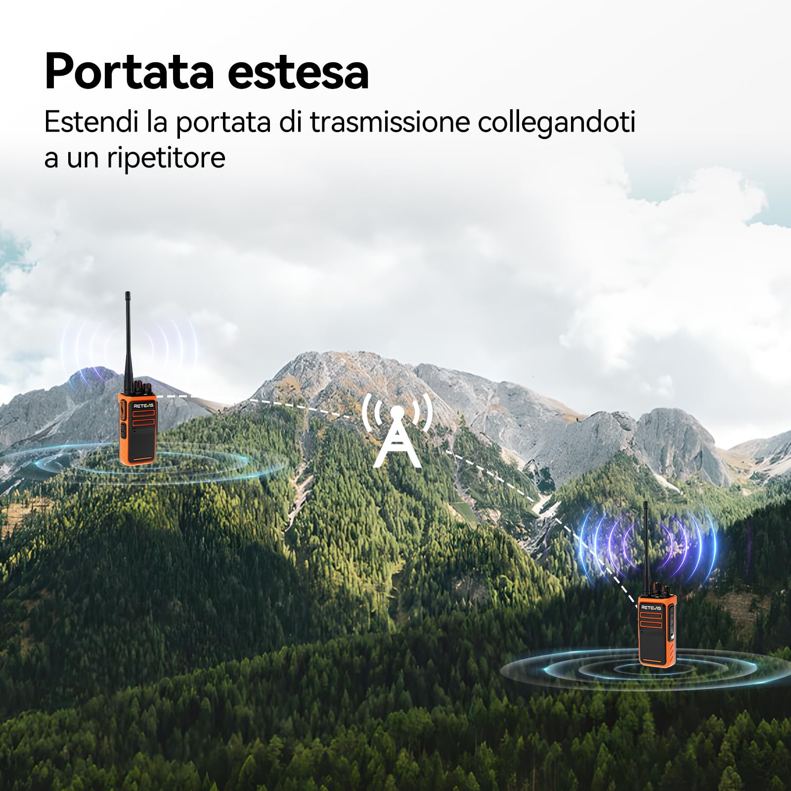 Retevis C66 Walkie Talkie Professionale, Ricetrasmittente Ricaricabile | Ricarica Rapida 100 Minuti, CTCSS/DCS, per Viaggi All'aperto, Arancione, 2 Pezzi