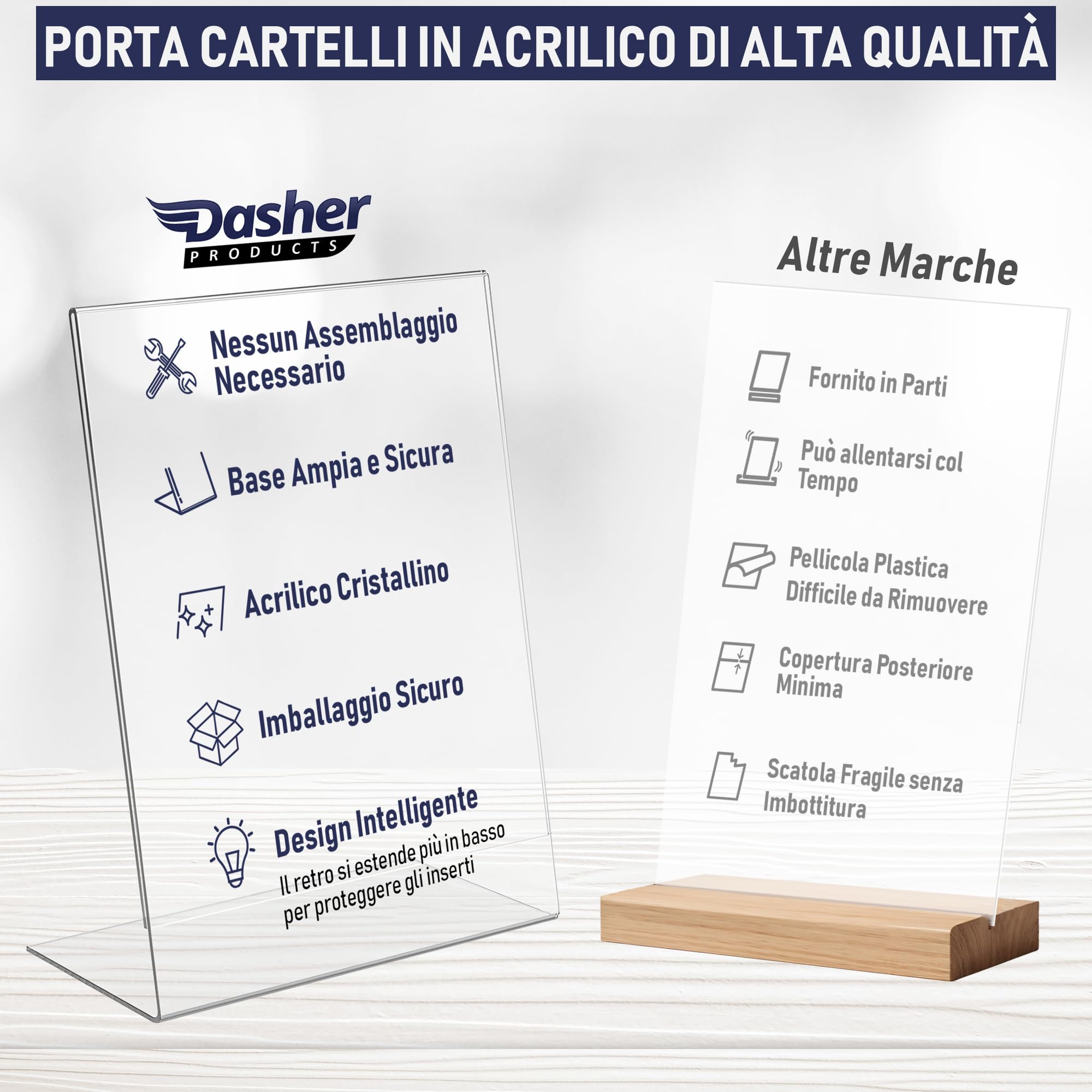 Portacartello in Acrilico con Retro Angolato A4, 3 Pezzi, Cornici Pubblicitarie, Cornice Trasparente per Cartelli, Brochure, Volantini, Menu. Bacheca in Plastica per Casa, Ufficio, Ristorante