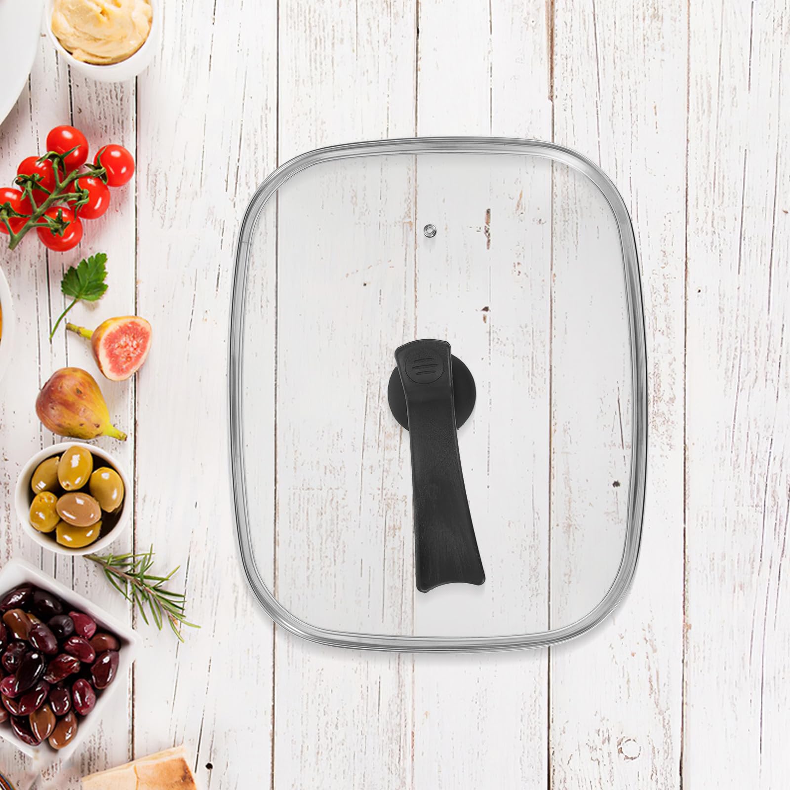 OUNONA Tapa de Olla Tapa para Sartenes y Cacerolas de Vidrio y Plástico, Cuadrada, con Mango Antiescaldado, Transparente, para Cocina Doméstica y Restaurante