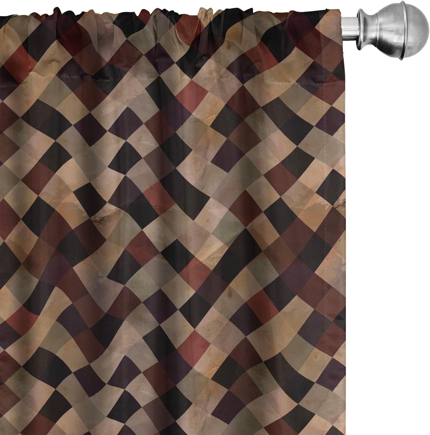 Ambesonne Grunge Window Curtains, Antique Looking Checkered Pattern in Brown Tones Vintage Grid Aged Display, Lightweight Decor 2-Panel Set with Rod Pocket, Pair of - 28" x 95", Brown Coffee