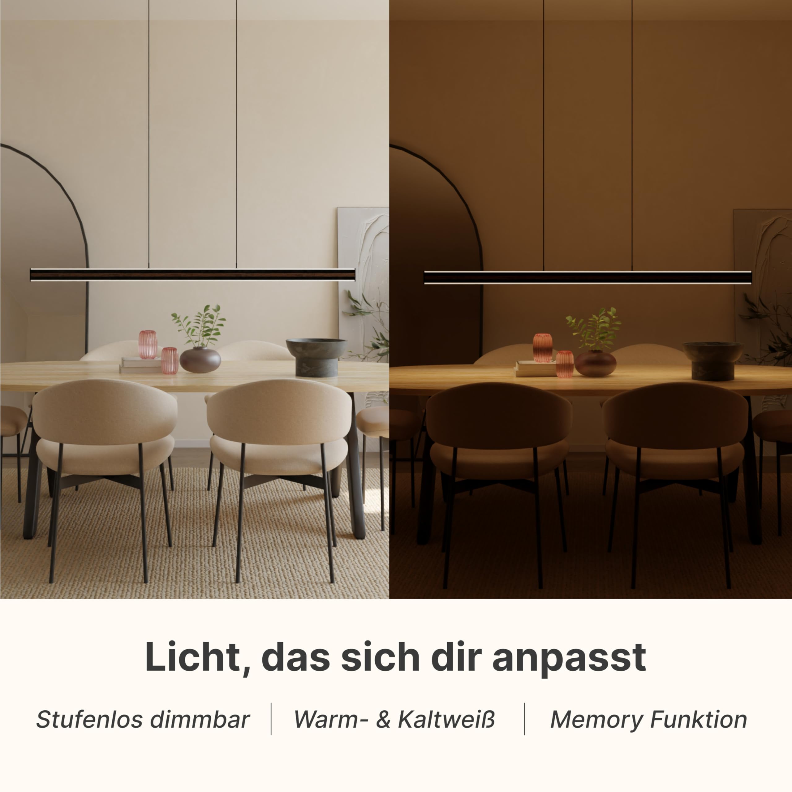 Kalea Designer Pendelleuchte V2, LED Hängeleuchte dimmbar Hängelampe, 2200 K - 6000 K, Amazon Alexa & Google Home, Tuya (Schwarz, 150cm)