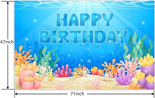 Miniatura 2 de Pancarta de feliz cumpleaños bajo el mar, telón de fondo de animales oceánicos bajo el mar, decoración temática de decoración para niños y niñas,