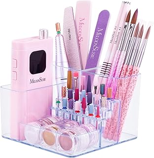 MelodySusie Nail Drill Holder, 21 Holes Nail Drill Bits Holder, Professional Acrylic Nail Tools Storage Box, Organizer Displayer for Manicure Efile Accessories Nail Drill Kit, Salon Home, Clear