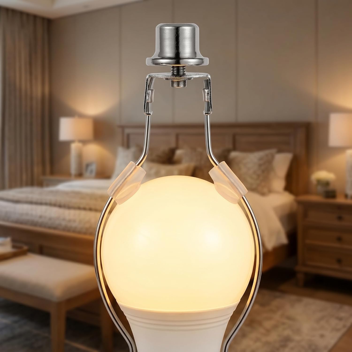 Clip On Lampshade Adapter with Finial and Leveler, Lampshade Light Bulb Clip Adapter, Spring Bulb Shade Holder for Table Lamps and Floor Lamps, Nickel Finish