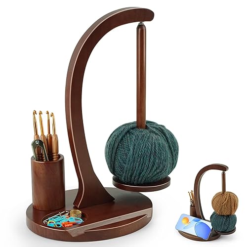 Crochet Yarn Holder, Yarn Spinner for Crocheting with Phone Stand & Crochet Accessories Storage, Crochet Gift for Knitting Lovers (Brown) - Brown
