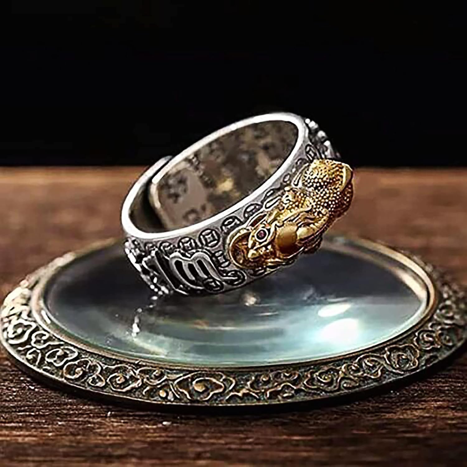 Feng Shui Pixiu Mantra Ring Original，Anillo Feng Shui Pixiu De La, Buddhist Good Luck Amulet Mantra Protection Wealth Love Health Feng Shui Ring Gift