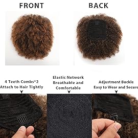Afro Puff kinky curly Drawstring Ponytail Extension for Black Women Synthetic Short Afro Kinkys Curly Afro Bun Extension Hairpieces Updo Hair Extensions with Two Clips(1B) (18inch, T30)