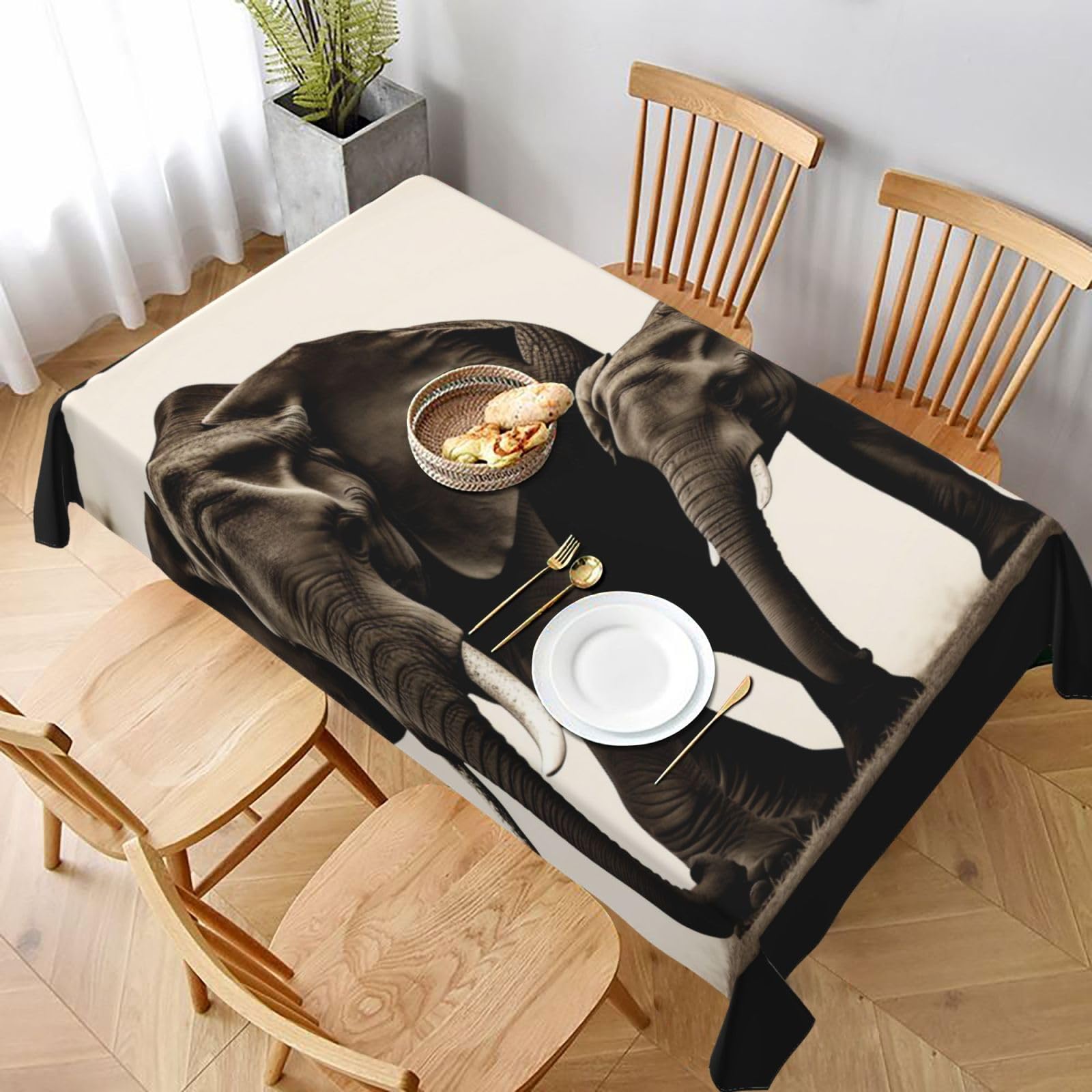 WPKJU Old Elephant and Young Elephant Printed Tablecloth 60x90 in Water Resistant Table Cover Washable Rectangle Table Cloth for Dining Tables