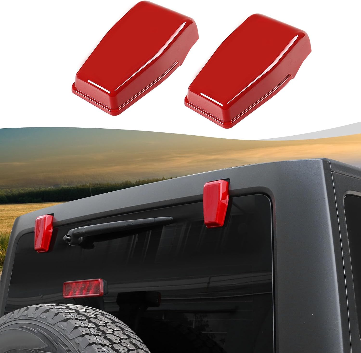 Rear Tail Window Hinge Decorative Cover Trim Compatible with 2007-2018 Jeep Wrangler JK JKU Exterior Accessories (Red)