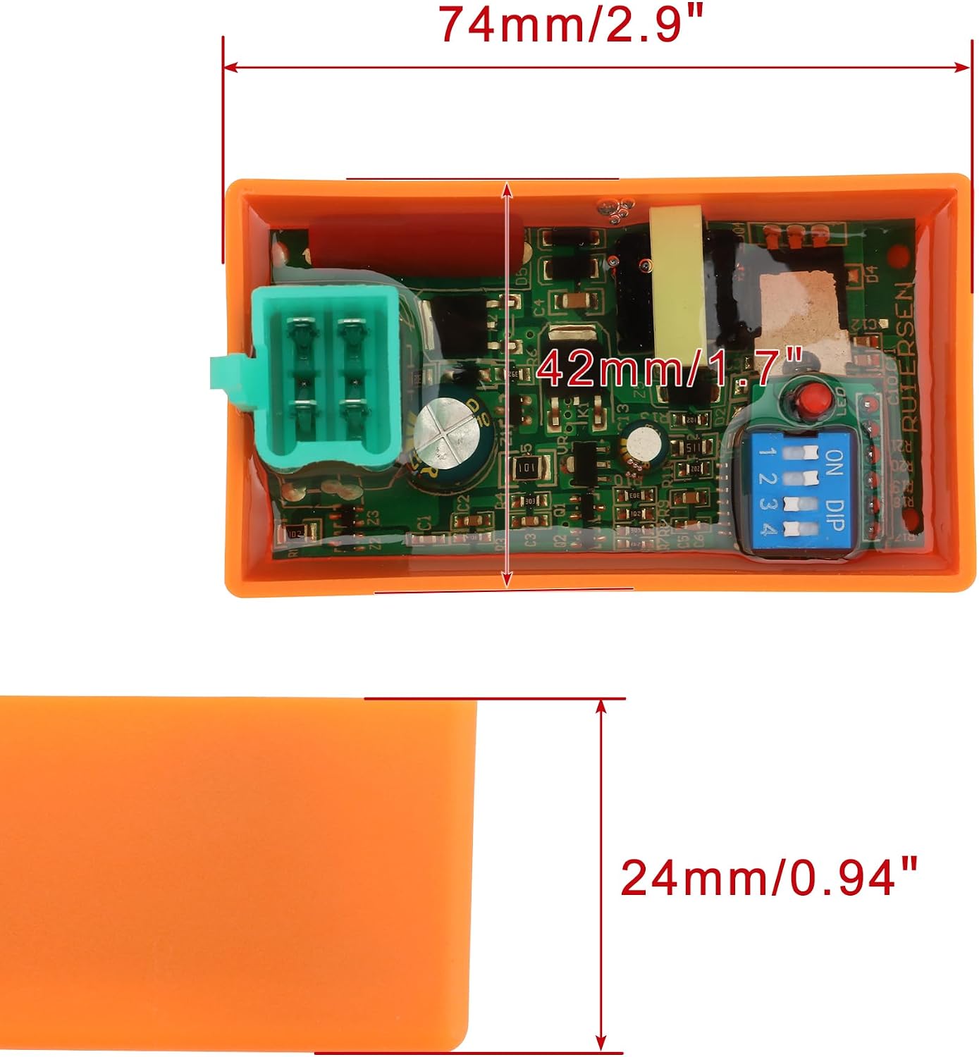 WOOSTAR 4 Pin DC CDI with DIP Switch Replacement for 50cc 70cc 90cc 110cc 125cc ATV 4 Wheeler Quad Scooter Dirt Pit Bike Go Kart