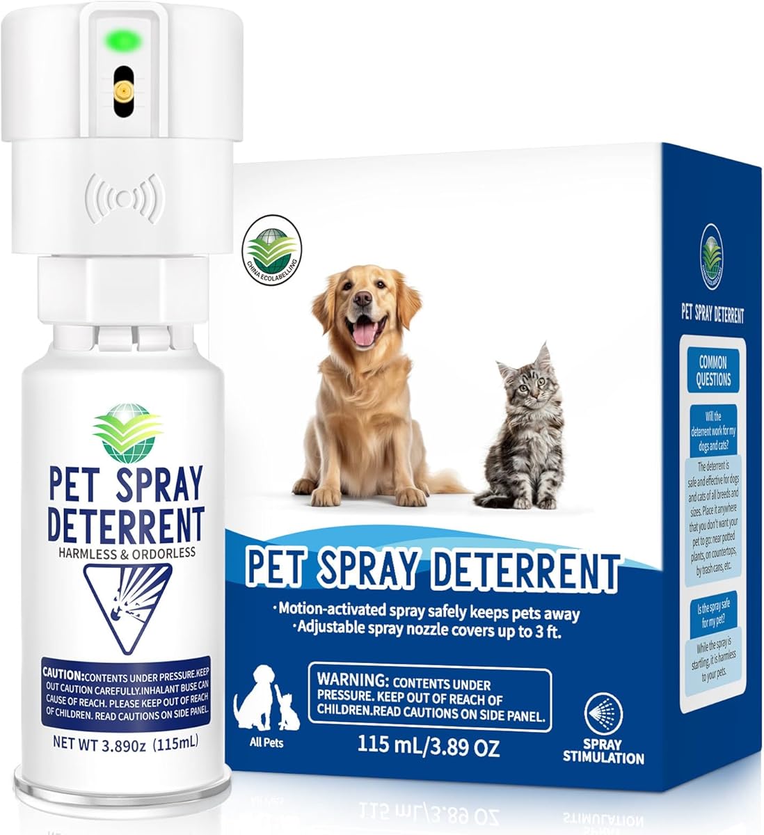 Cat Spray Deterrent System[1 Pack] Motion Activated Cat System, Pet Spray Deterrent Device Senses Cat & Dog, Odorless & Safety Indoor, Up to 3 Feet Away, Pet Deterrent Spray White