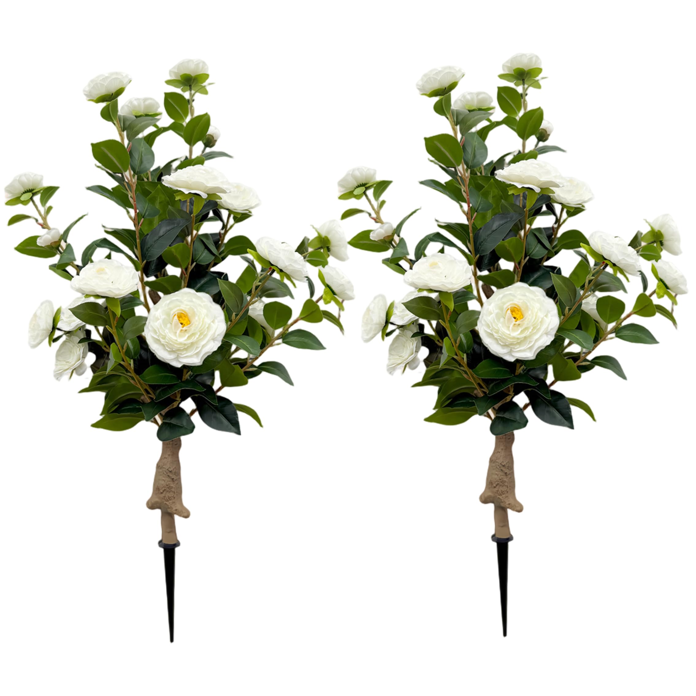 Ginwrek Artificial Camellia Tree, 2 Pack Artificial Camellia Trees, Outdoor Faux Flower Stakes, Realistic White Blooms For Lawn & Yard Decor
