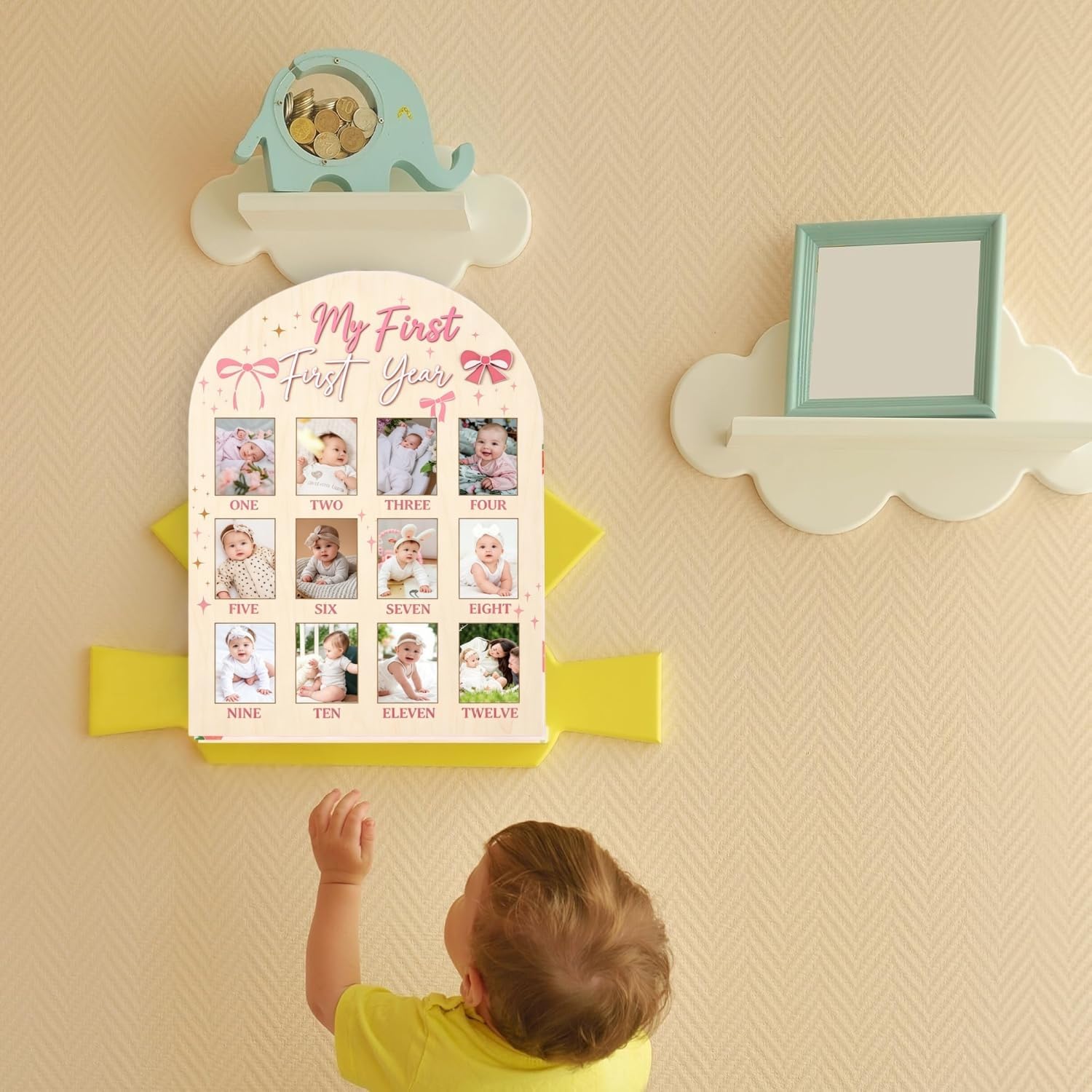 Pink Bow One Year Old Photo Board 12 Month Milestone Photo Frame image 3