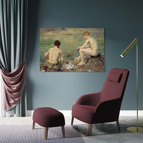 Miniatura 4 de Henry Scott Tuke - Póster decorativo de tres compañeros, lienzo para pared, sala de estar, dormitorio, 20 x 30 pulgadas (19.7 x 29.5 in)