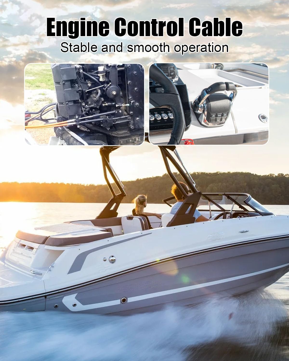 15FT Outboard Engine GEN I Control Cables, Throttle and Shift Cables Fit for Mercury 33C Throttle, Compatible with Mercury MerCruiser Mariner Force, Smooth Operation, 2PCS