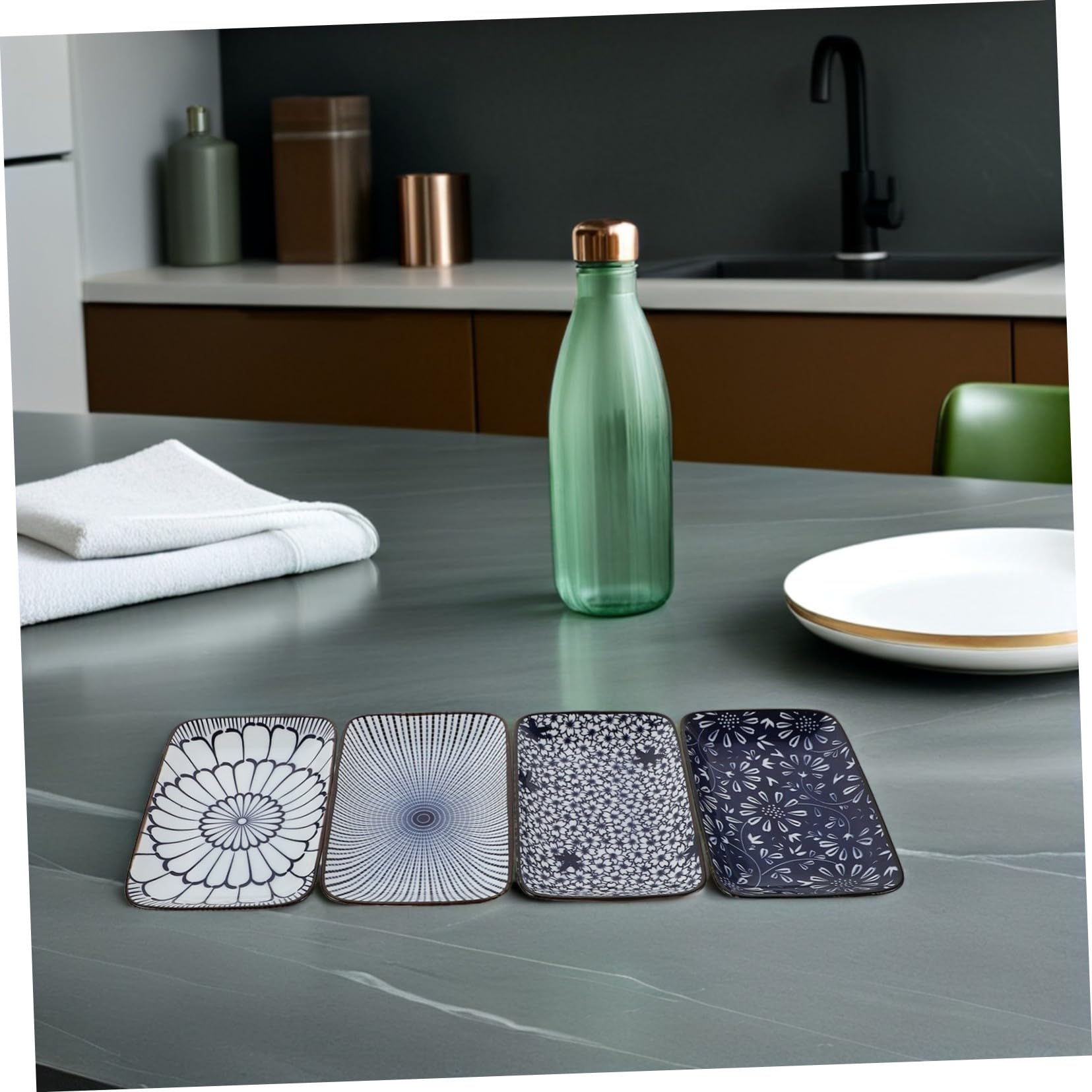 Cabilock Set 4 Piatti Piatti Rettangolari Giapponesi 4 Pezzi - Vassoi In Ceramica Per Sushi E Dessert Piatti Ceramica Giapponese - 9