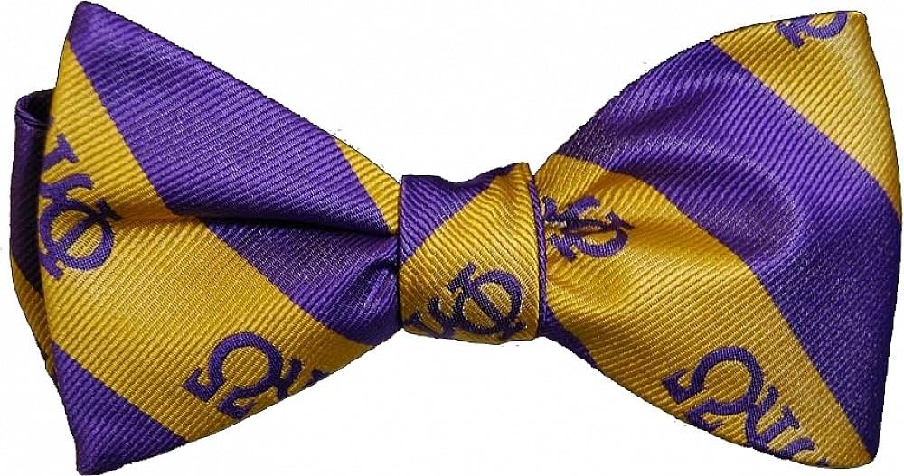 Omega Psi/Ψ Phi Striped Mens Bow Tie & Handkerchief Set [Purple/Gold] - ID#138656