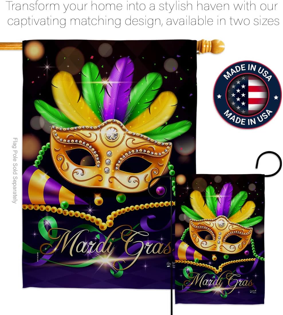 Mardi Gras Party House Flag - Spring Carnival Festival Masquerade Celebration Season Holiday French - Decoration Banner Small Garden Yard Gift Double-Sided Made in USA 28 X 40