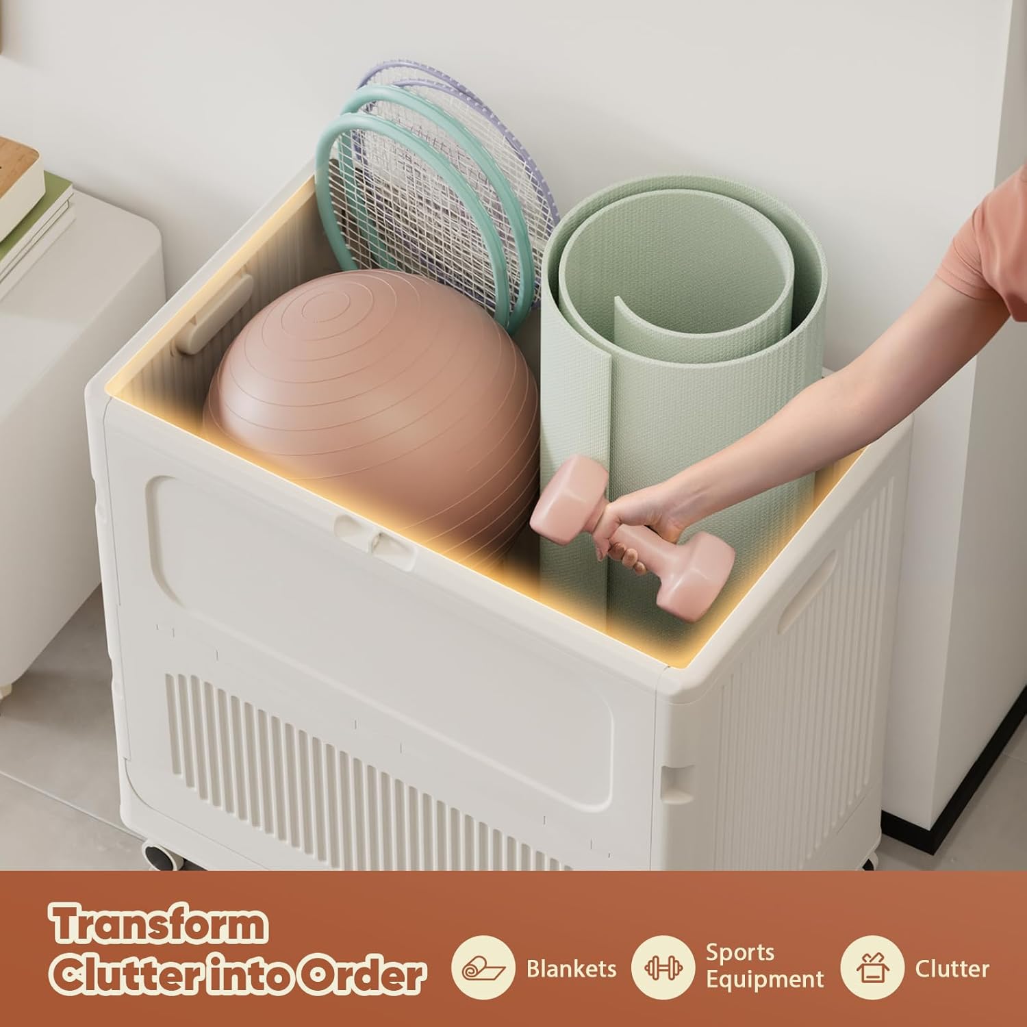 FAHKNS 52Gal/208Qt Collapsible Storage Box Set, Folding Storage Container and Install-Free Closet Organizer with Wheels, Large Organizer for Home