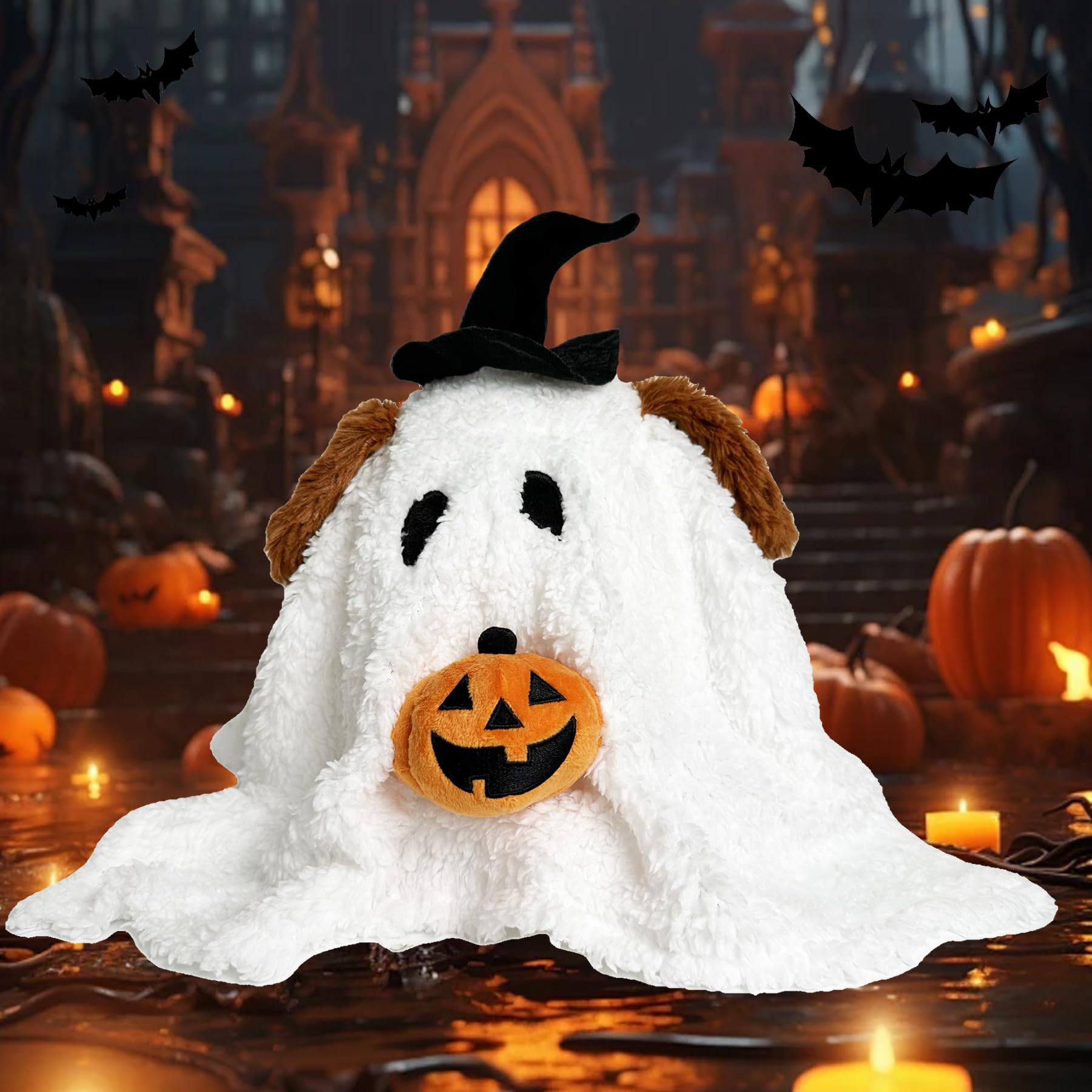 Rdogeia Ghost Plush with Pumpkin Pillow - Cute Halloween Stuffed Animal, Party Favors & Treat Bag Stuffers for Kids