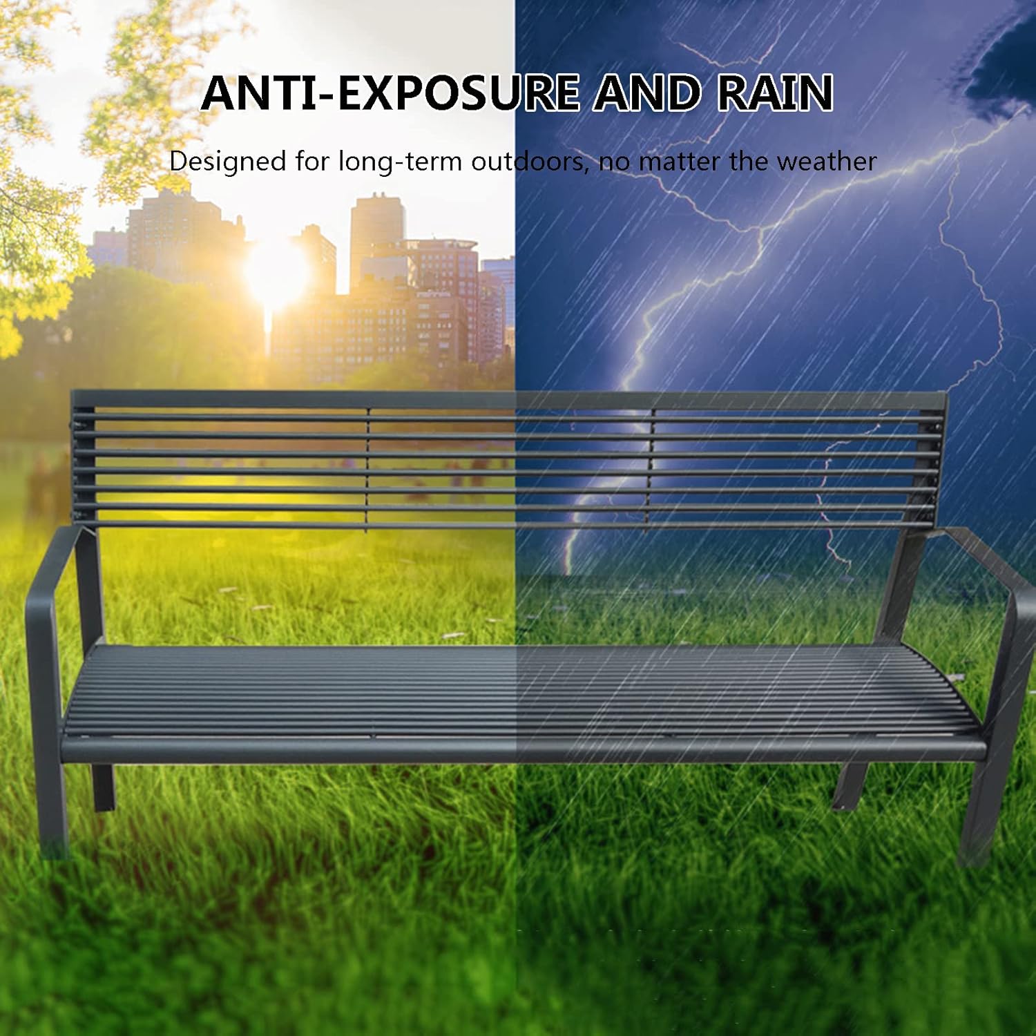 Wrought Iron Outdoor Bench, 120cm Double Metal Park Bench with Backrest, Durable Leisure Seating for Garden, Porch, Yard & Deck - Perfect for Community Spaces