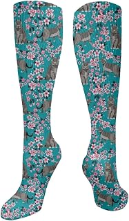Compression Socks British Shorthair Cat Cherry Cat Flower Cat Flower Cat Design Work Socks Hard Wearing Yoga Sport Sock Classic Hiking Football Socks, 50cm