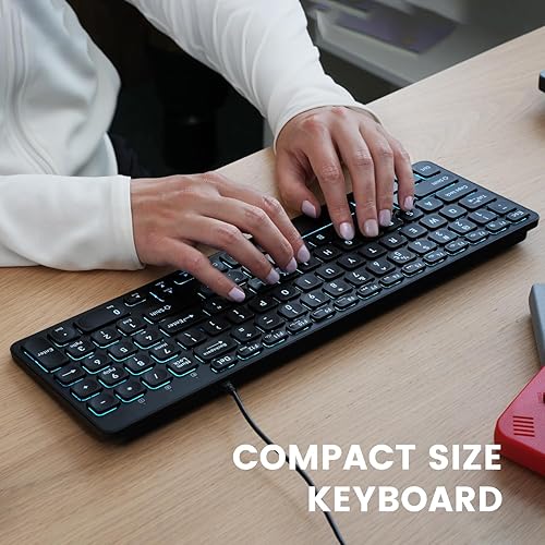 Miniatura 2 de Perixx PERIBOARD-333RGB - Teclado USB retroiluminado con cable, teclas de tijera tipo X, compacto, 14.25 x 4.57 x 0.83 pulgadas, letras impresas