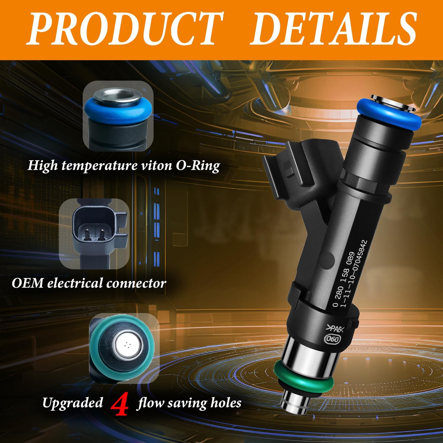 Set of 8 Upgraded 4 Holes High Performance Fuel Injectors Fits for Ford: Crown Victoria, for Lincoln: Town Car, for Mercury: Grand Marquis, 2006-2011 V8 4.6L, # 0280158089, 82211195,FJ958.