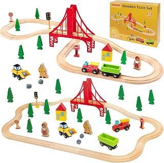 Train Set 40pcs Wooden Train Set for Toddler Kids, Magnetic Train Toys with Wooden Train Track fits Melissa and Doug, fits Brio,Thomas, for 18 Month+ Boys & Girls