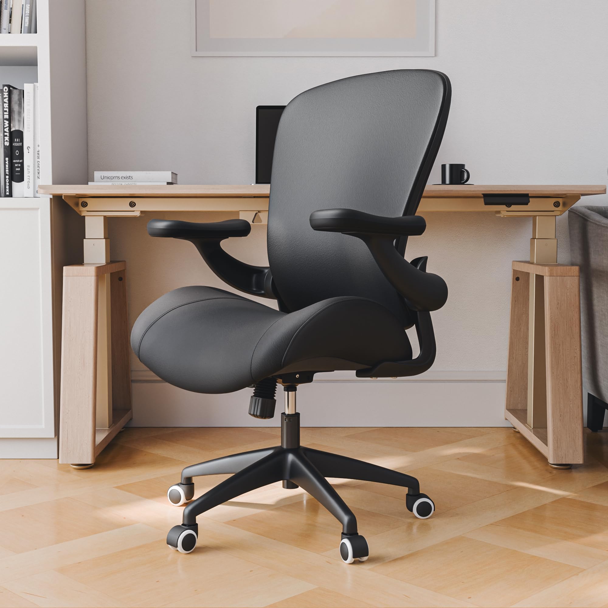 - Vera Executive Office Chair, Thick Padded PU Leather Desk Chair with Adjustable Lumbar Support and 3D Armrests, Easy-Clean for Home Office and Study Room, Black