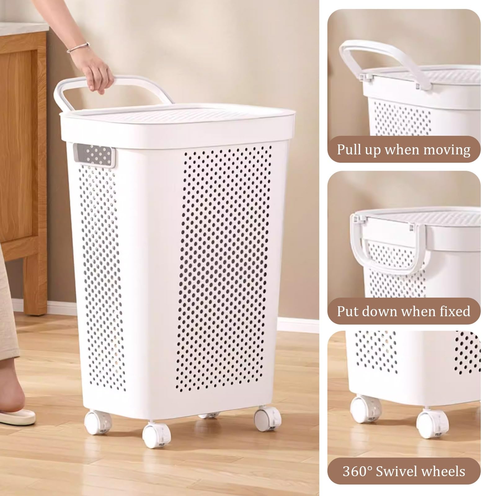 Cesto portabiancheria con coperchio, cesto portabiancheria, piccolo cesto portaoggetti e maniglia per camera da letto, soggiorno, lavanderia, comodo e funzionale salvaspazio