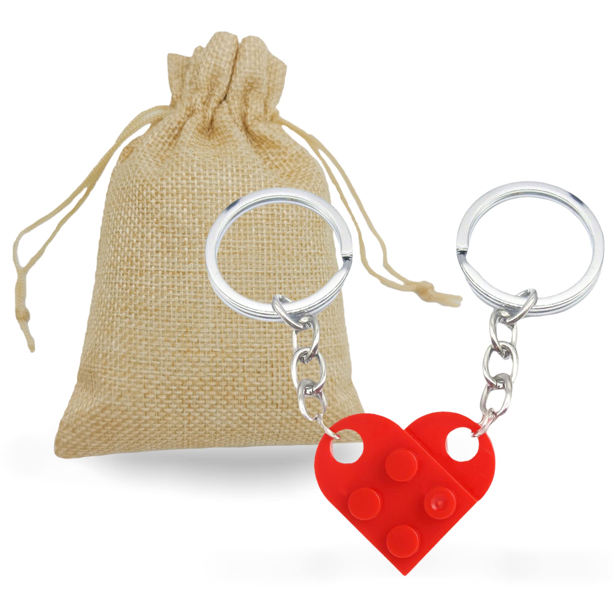Red Brick Love Heart Keyring Keychain Set of 2 | Gift Pouch Included | Matching Couples/Friendship Gift - Affordable Valentines Day Gift Idea