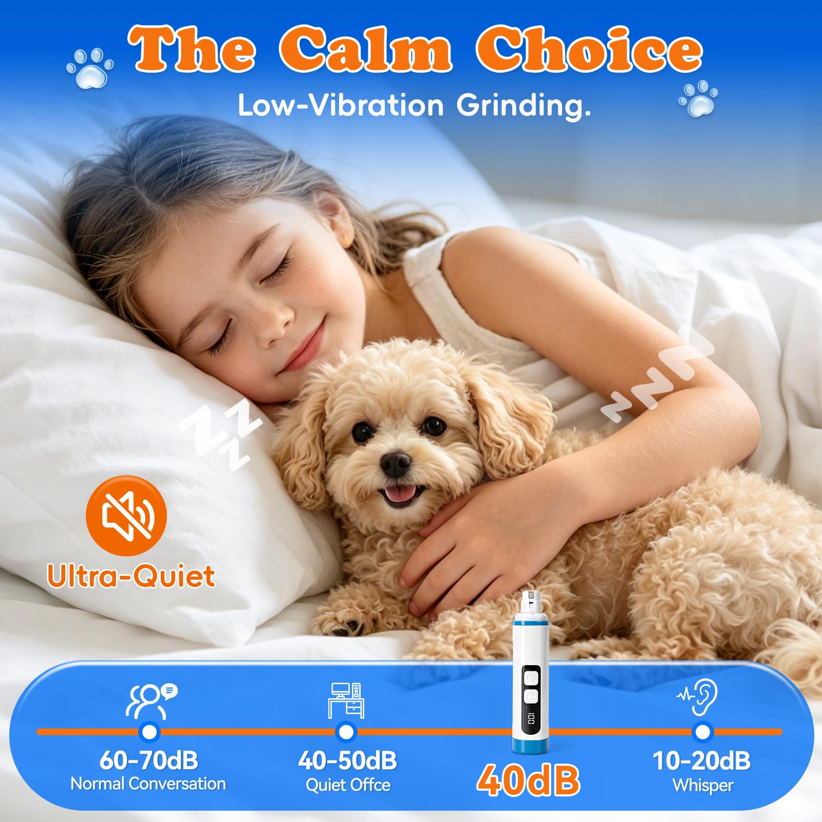 Meuleuse à ongles pour chien avec lumière LED silencieuse