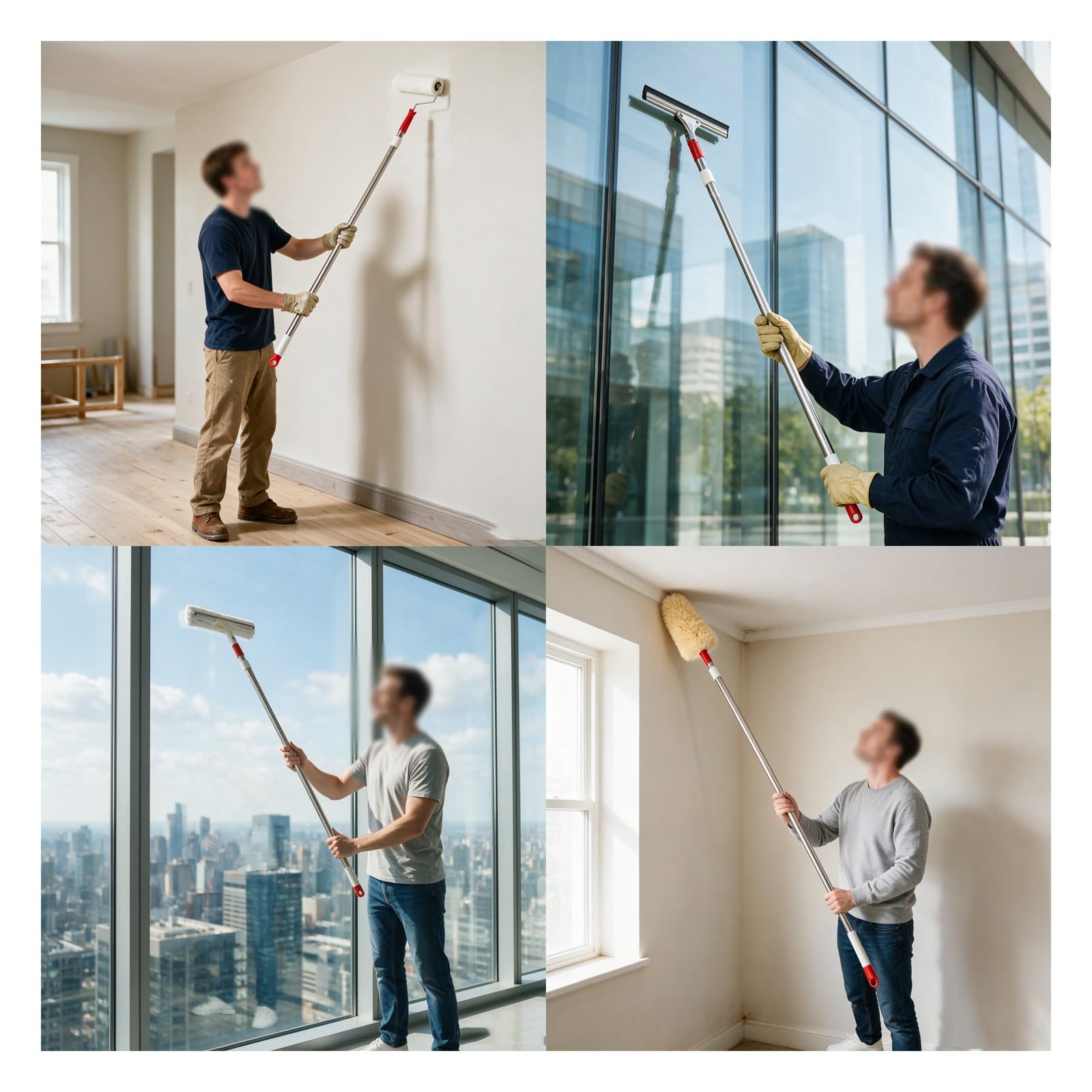 Barra Extensible, Palo Retráctil Ligero de Acero Inoxidable | Acero Inoxidable, Poste Extensible 1,2M-2M, Pintar Paredes, Limpiar Ventanas y Quitar Polvo Techos