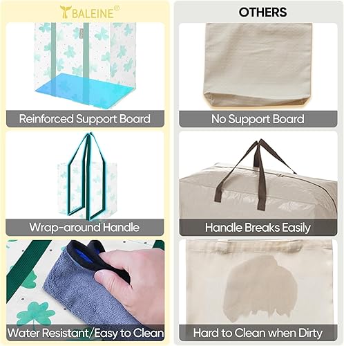 Miniatura 5 de BALEINE 4 PK Bolsas de supermercado reutilizables con fondo reforzado, bolsas de compras plegables resistentes (Trébol)