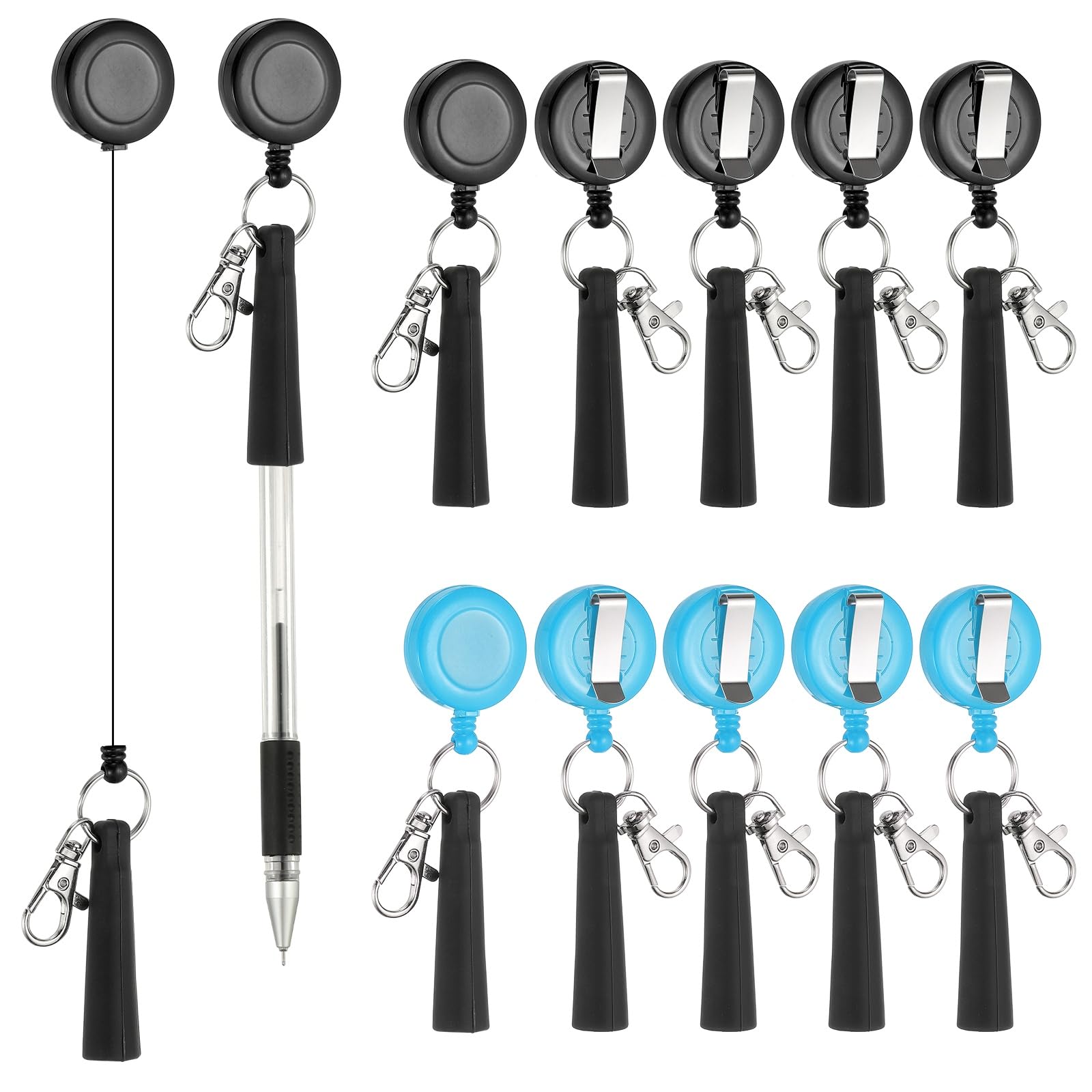 PATIKIL Retractable Pen Holder, 20Pcs Pull Pen Pencil Holder Elastic Silicone Grip Pencil Holder for Woodwork Bricklayer Markers and Carpenter Pencils, Sky Blue/Black