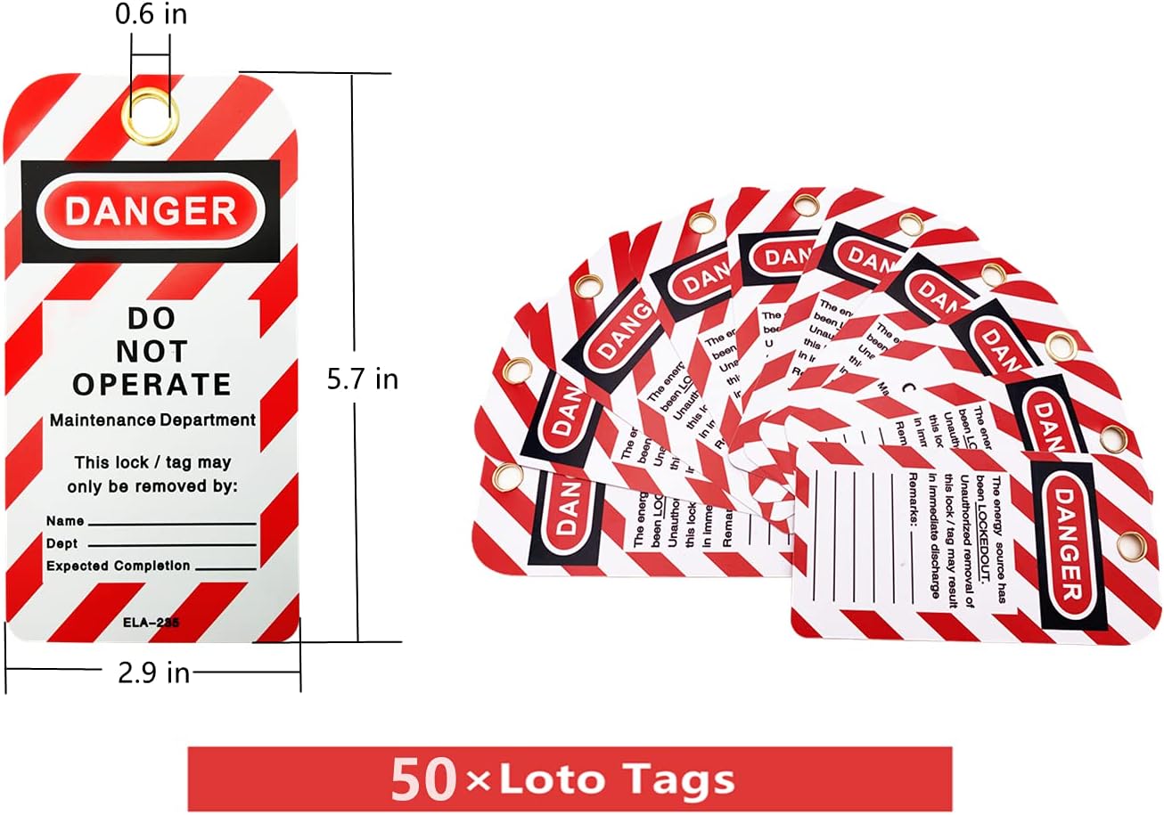 SAFBY 50 Keyed Different Lockout Tagout Locks with 50 Lock Out Tag Out Tags - Loto Safe Padlocks for Lock Out Tag Out Stations and Devices