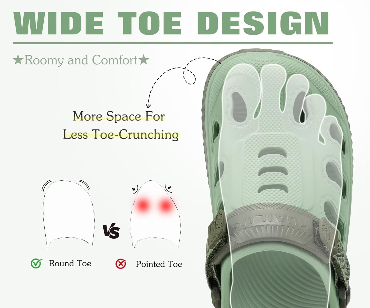 KuaiLu Womens Classic Recovery Clogs Comfortable Walking Cushion Sandals for Women Relif Plantar Fasciitis Ladies Orthopedic Arch Support Slip-on Mules, Adult Slip Resistant Shoes, Green US11