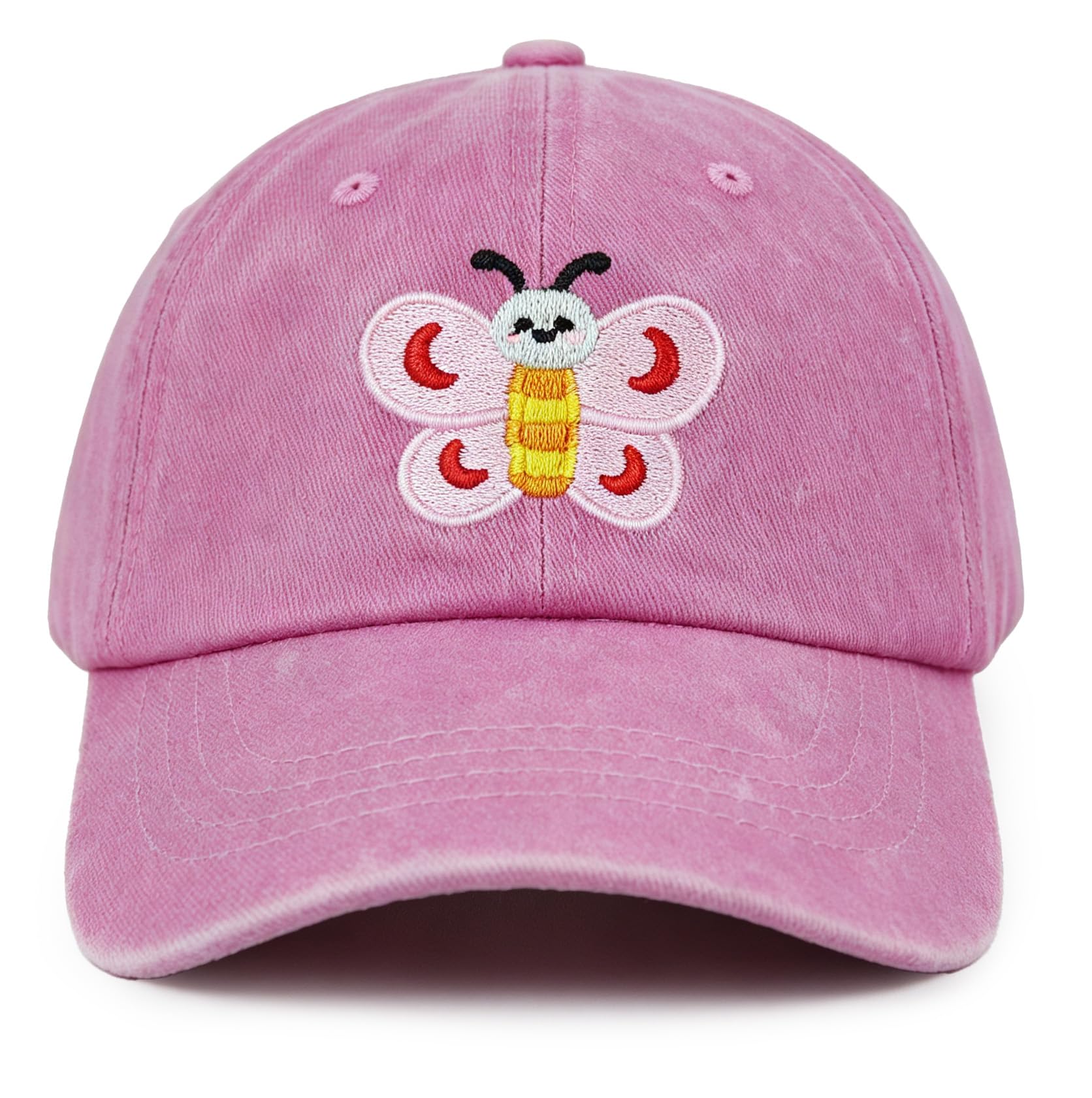 Butterfly Hats for Girls Boys Age 3-10, Adjustable Washed Vintage Embroidered Kids Baseball Cap