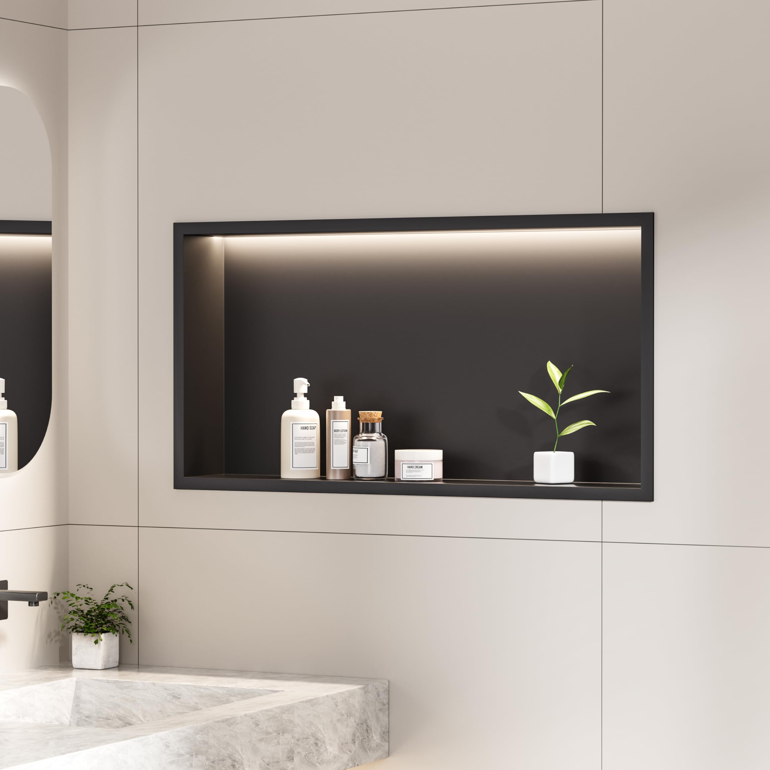 Hasipu Stainless Steel 24 * 12 Shower Niche, Matte Black Waterproof LED Light Strip Bathroom Wall Shelf, Recessed Lighting Niche Bathroom Storage Installation