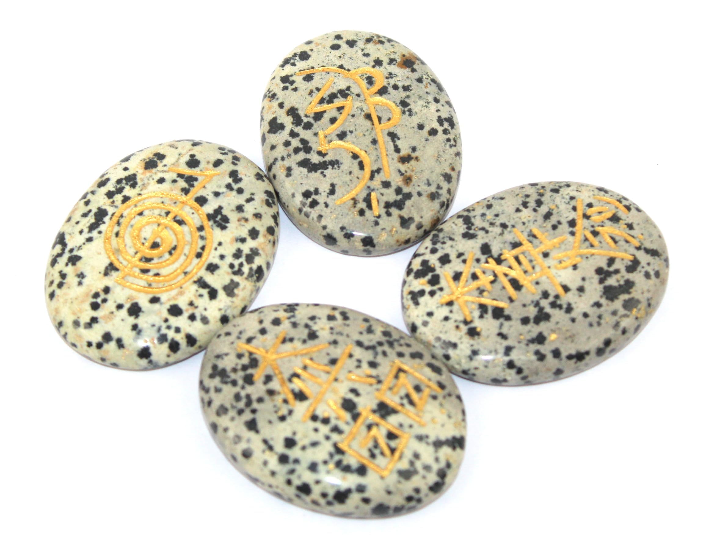 Jet Dalmation Oval Usui Reiki Healing Set Crystal Therapy Chakra Balancing Divine Spiritual Growth Power Peace Strength Confidence Success Positive Life Direction Aim