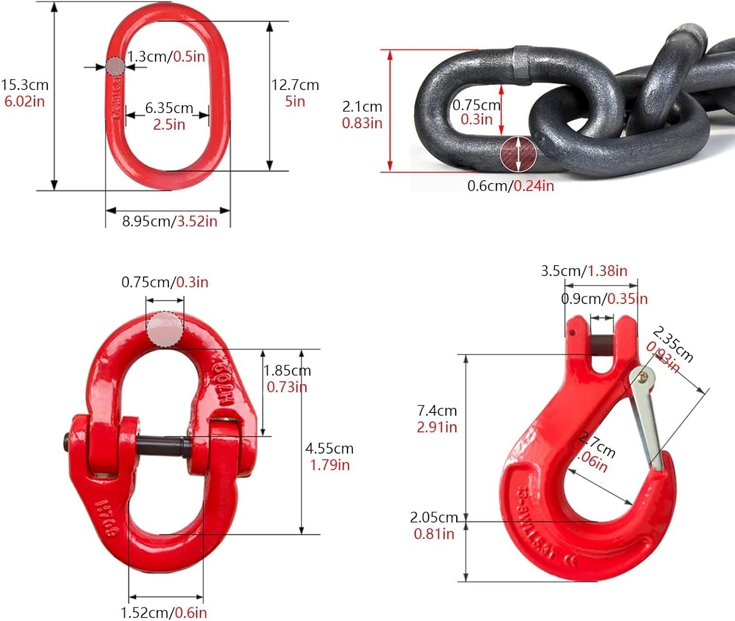 2ウェイチェーンスリング、2トン（4409ポンド）容量エンジンリフトチェーン、高耐久合金鋼、現場建設、住宅改修用重量リフティングチェ