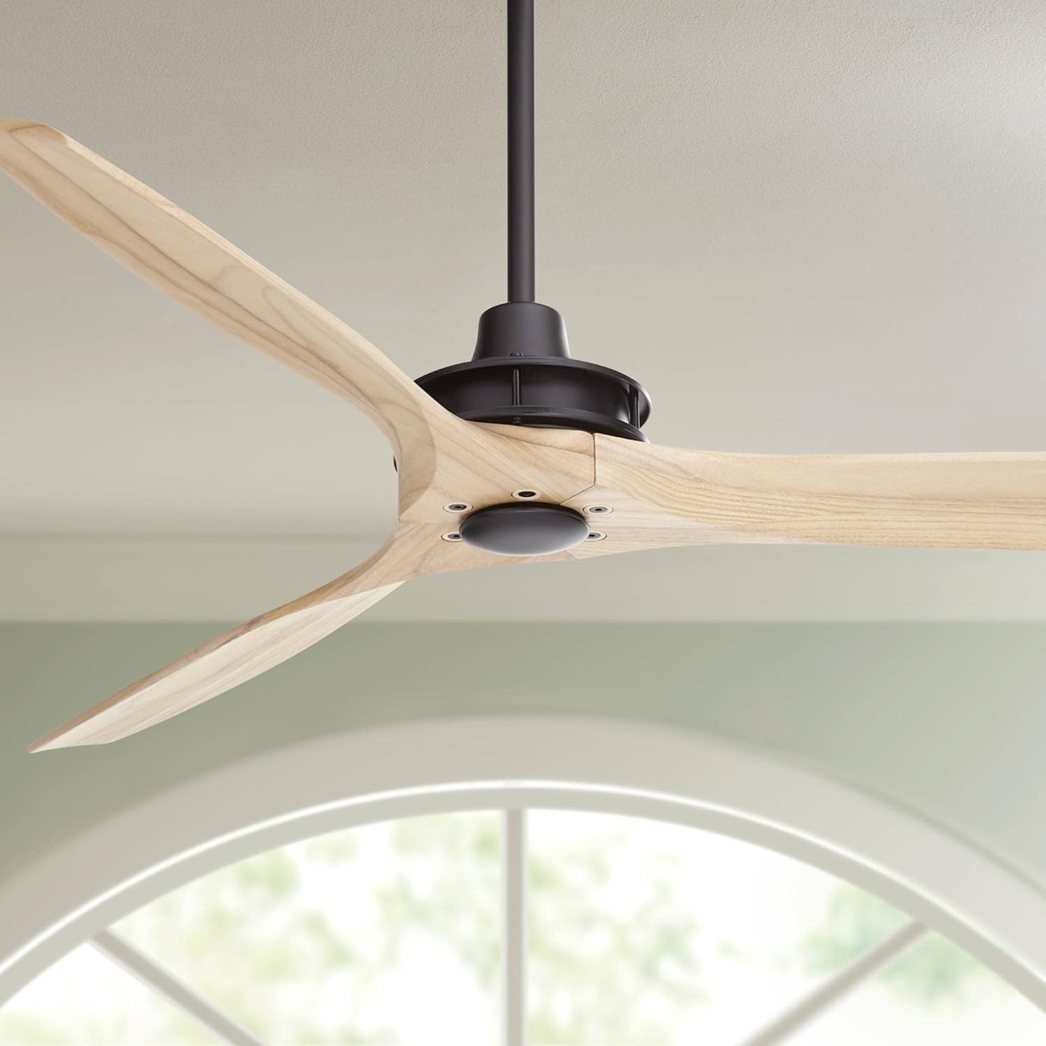 Casa Vieja 52" Windspun Rustic Farmhouse 3 Blade Indoor Ceiling Fan with Remote Control Matte Black Natural Solid Wood for Living Room Kitchen House Bedroom Family Dining Home Office