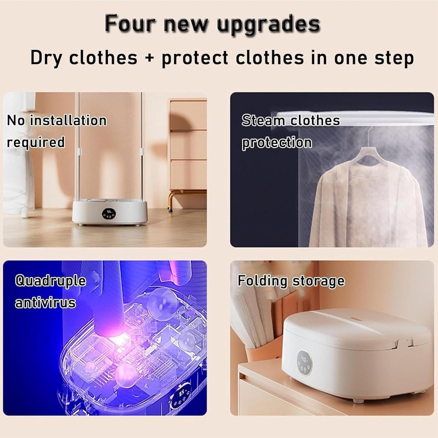 1000W Automatic Wireless Vertical Steam Iron, Portable Foldable Steamer & Clothes Drying Rack, Remote Control Garment Care for Effortless Ironing & Fabric Freshening